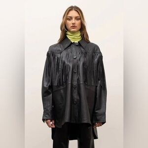 Moon River Faux Leather Fringe Jacket